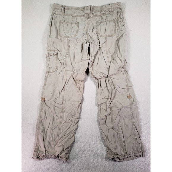 OP Ocean Pacific Pants Womens 17 Ankle Tie Cargo Beige Cotton Zipper Pockets - Picture 9 of 14